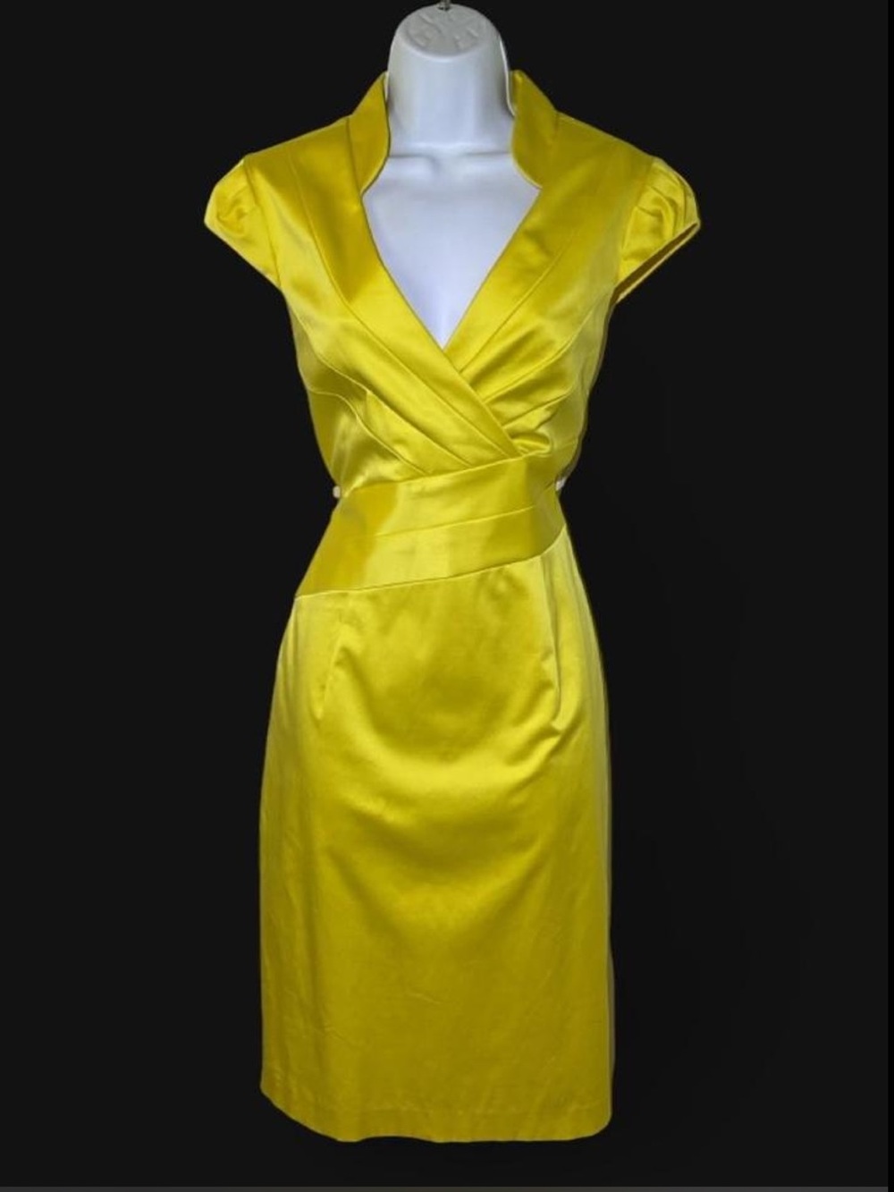 Kay Unger Yellow Satin Midi Dress